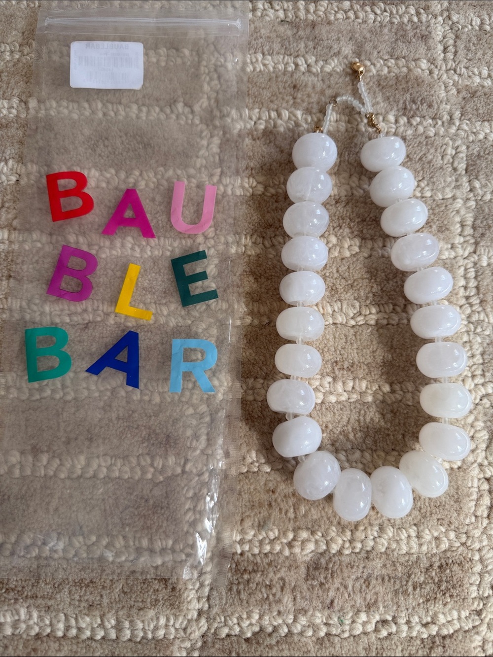 BaubleBar Chunky White Pearlized Bead Necklace with Gold Accents